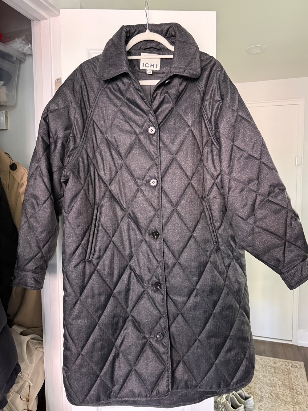 Long Diamond-Quilted Puffer Coat - Picture 2 of 3